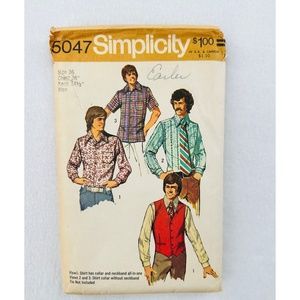 Simplicity Vintage 1972 Mens Collar‎ Shirt Sew Pattern, Size 36